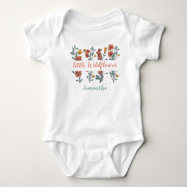 Little Wildblomblommigt Personlig Namn Kids T Shirt (Framsida)