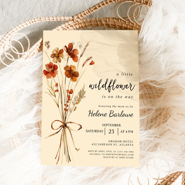 Little WildblomBoho Blommigt Baby Shower Inbjudningar (Little Wildflower Boho Floral Baby Shower Invitation)