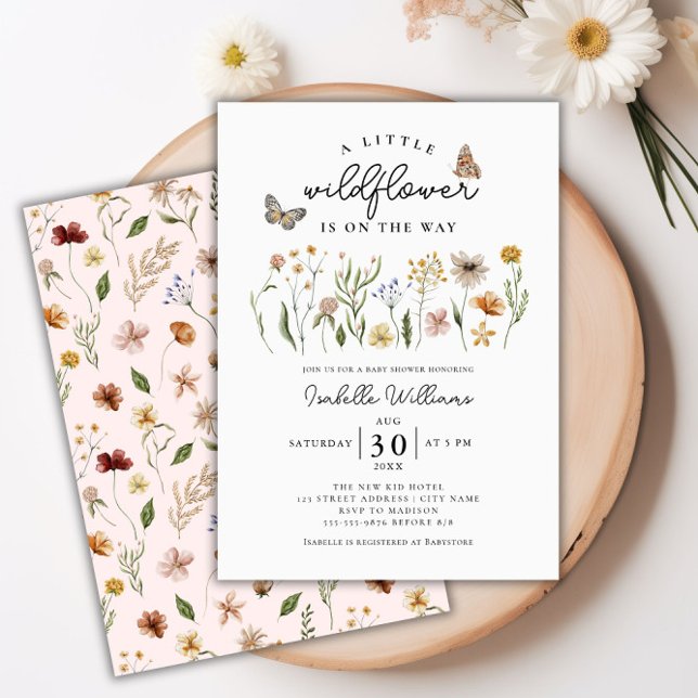 Little WildblomBoho Blommigt Girl Baby Shower Inbjudningar (Little Wildflower Boho Floral Girl Baby Shower Invitation)