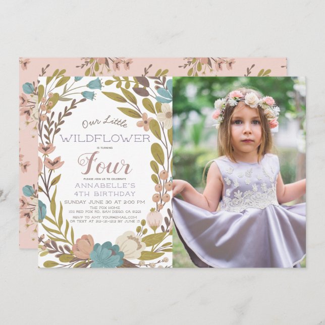 Little Wildblomfoto Birthday Inbjudningar (Fram/baksida)