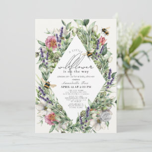 Little WildblomGreenery Rhombus Baby Shower Inbjudningar