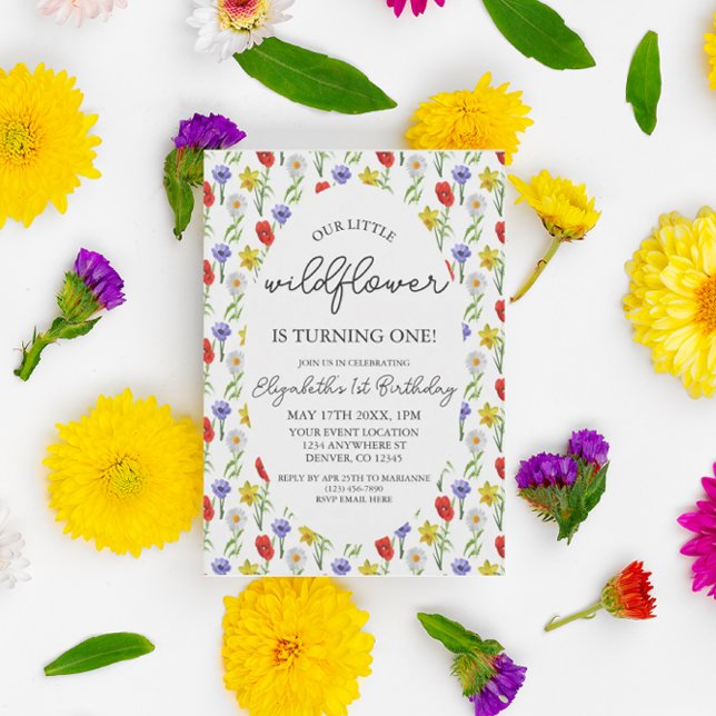 Little Wildblomma 1st Birthday Inbjudningar (Skapare uppladdad)