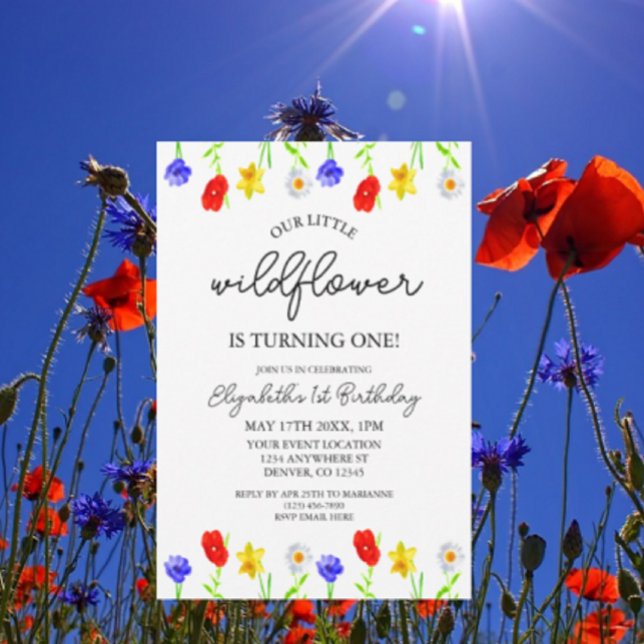 Little Wildblomma 1st Birthday Inbjudningar (Skapare uppladdad)
