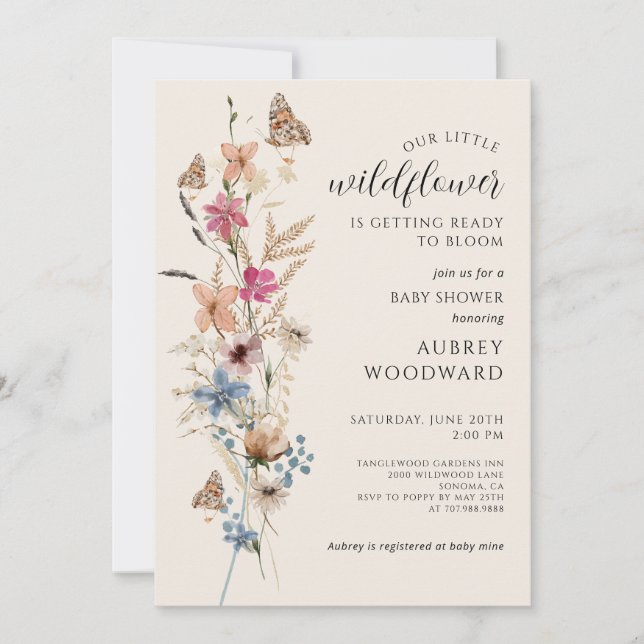 Little Wildblomma Baby in Bloom Baby Shower Inbjudningar (Framsida)
