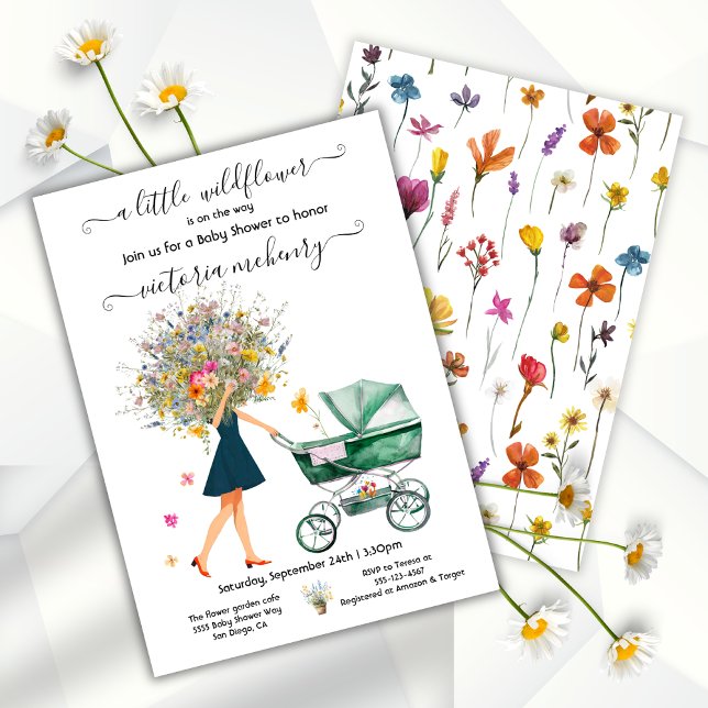 Little wildblomma Big Bouquet barnvagn Baby Shower Inbjudningar (Skapare uppladdad)