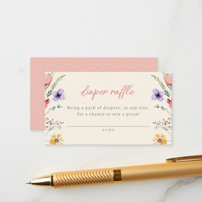 Little Wildblomma Blommigt Baby Shower Raffle Tilläggskort (Fram/Back In Situ)