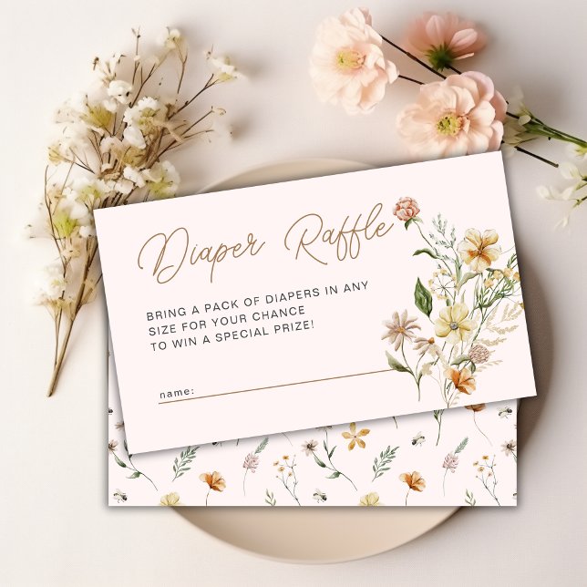 Little Wildblomma Blommigt Baby Shower Raffle Tilläggskort (Little Wildflower Floral Baby Shower Diaper Raffle Enclosure Card)