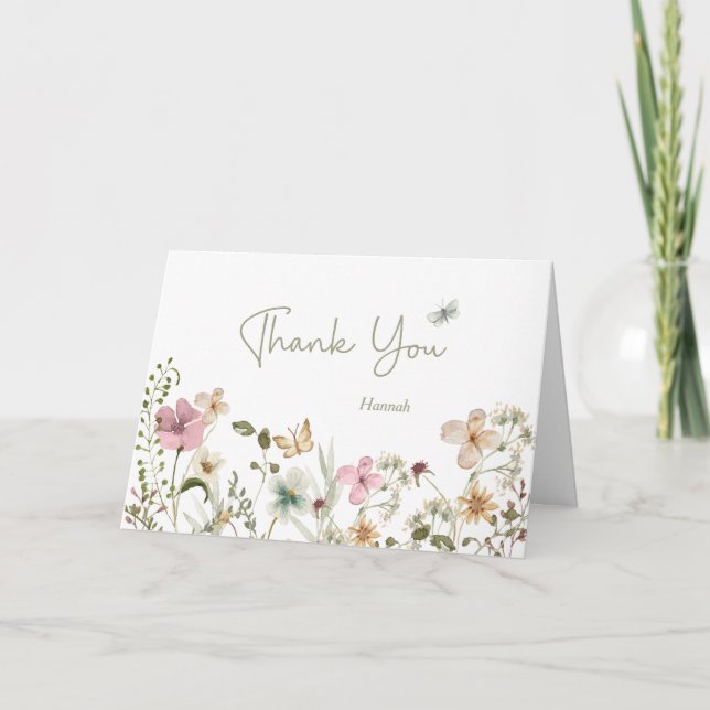 Little Wildblomma Blommigt Baby Shower Tack Kort (Framsida)