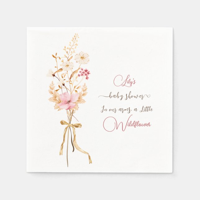 Little Wildblomma Blommigt Girl Baby Shower Napkin Pappersservett (Framsidan)