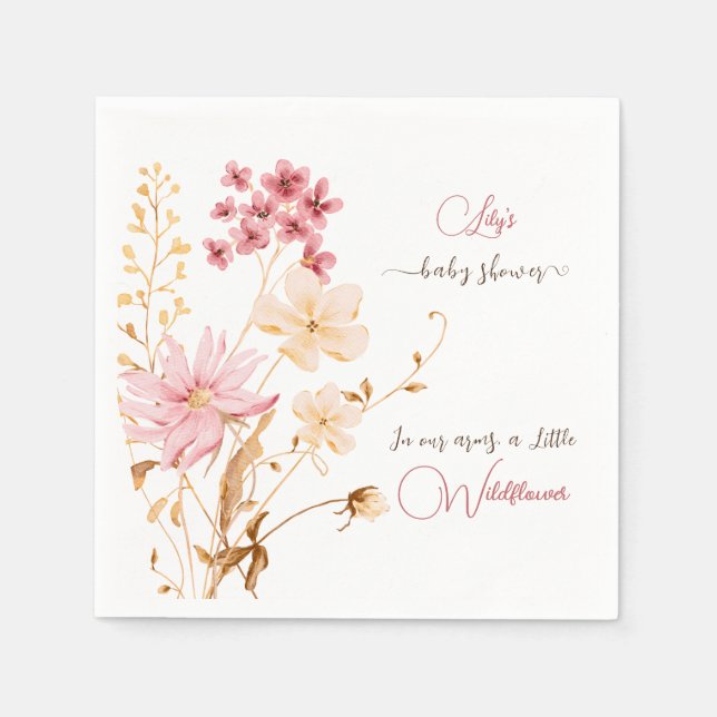Little Wildblomma Blommigt Girl Baby Shower Napkin Pappersservett (Framsidan)