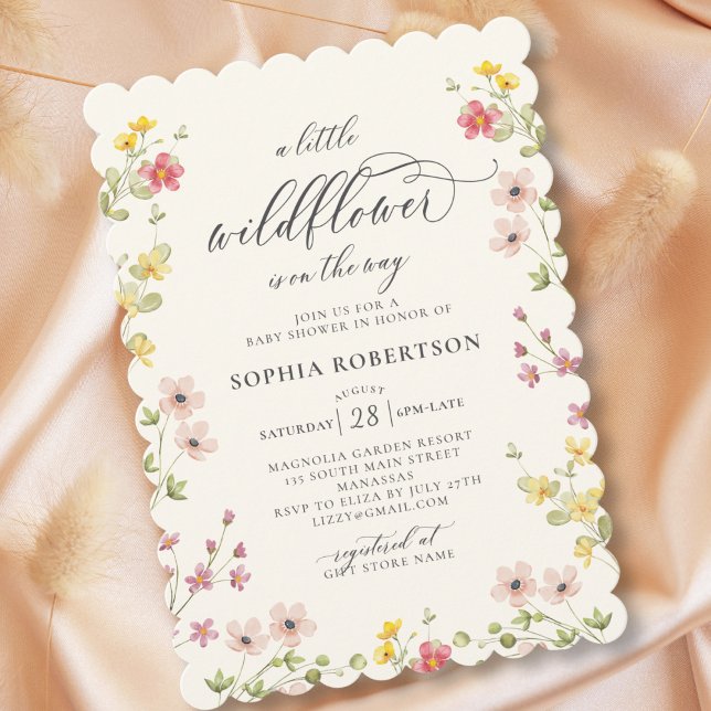Little Wildblomma Boho Chic Script Baby Shower Inbjudningar (Skapare uppladdad)