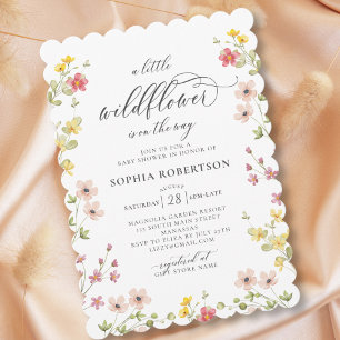 Little Wildblomma Boho Chic Script Baby Shower Inbjudningar
