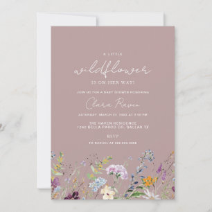 Little Wildblomma Dusty Rosa Flower Baby Shower Inbjudningar