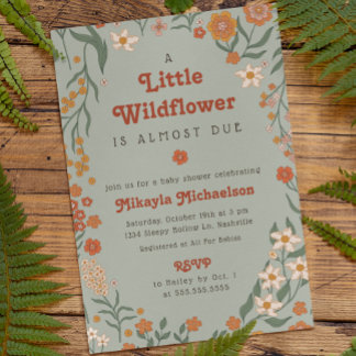 Little Wildblomma Fall Rustic Boho Baby Shower Inbjudningar