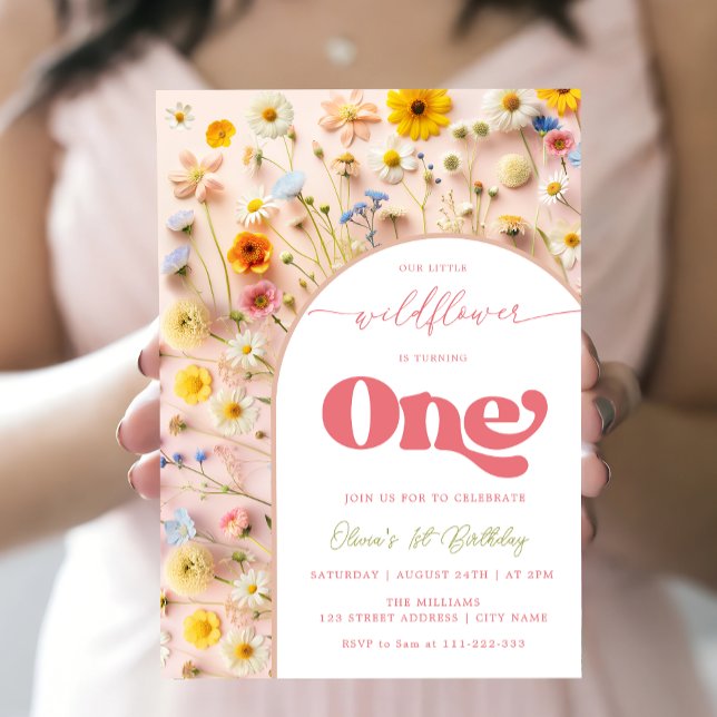 Little Wildblomma First Birthday Inbjudningar (Skapare uppladdad)