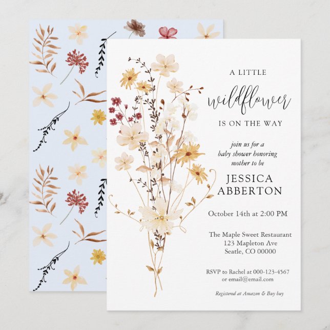 Little Wildblomma Flower Baby Shower Inbjudningar (Fram/baksida)