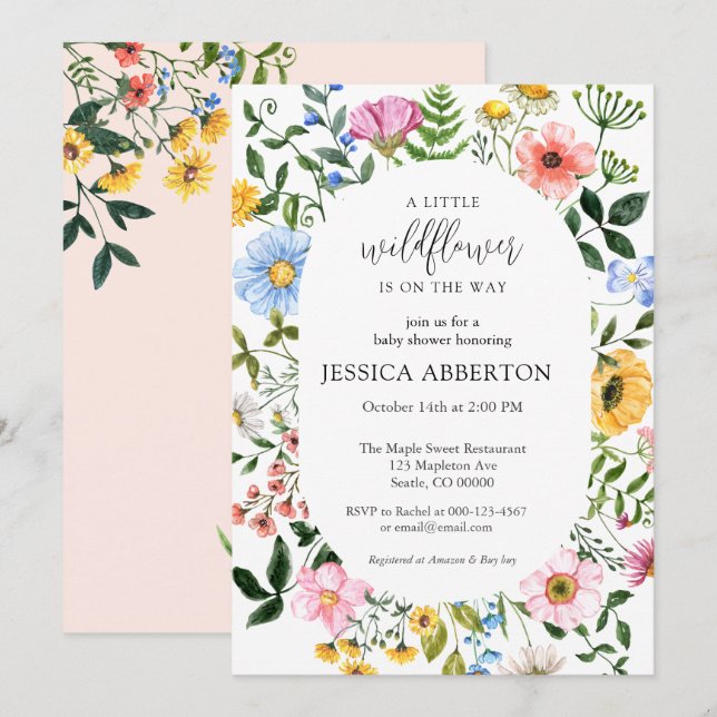 Little Wildblomma Flower Baby Shower Inbjudningar (Fram/baksida)