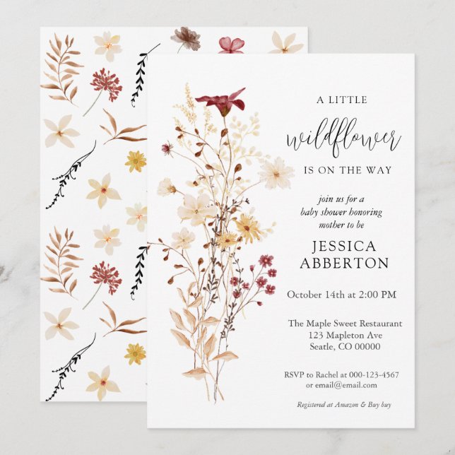 Little Wildblomma Flower Baby Shower Inbjudningar (Fram/baksida)