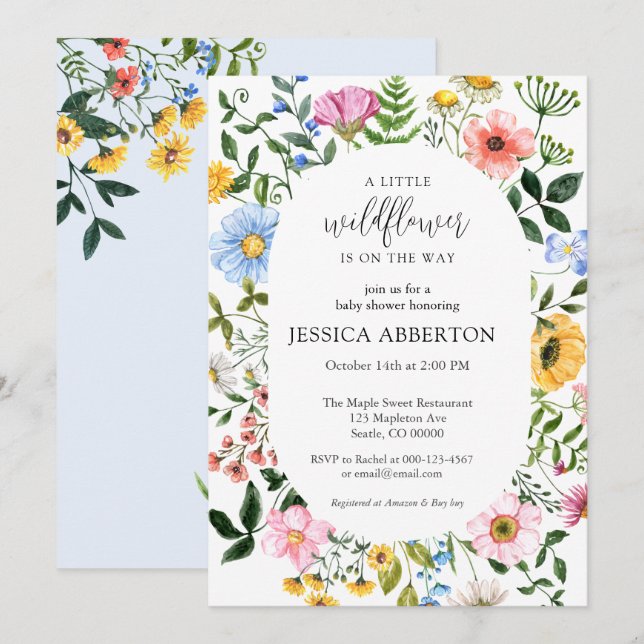 Little Wildblomma Flower Baby Shower Inbjudningar (Fram/baksida)