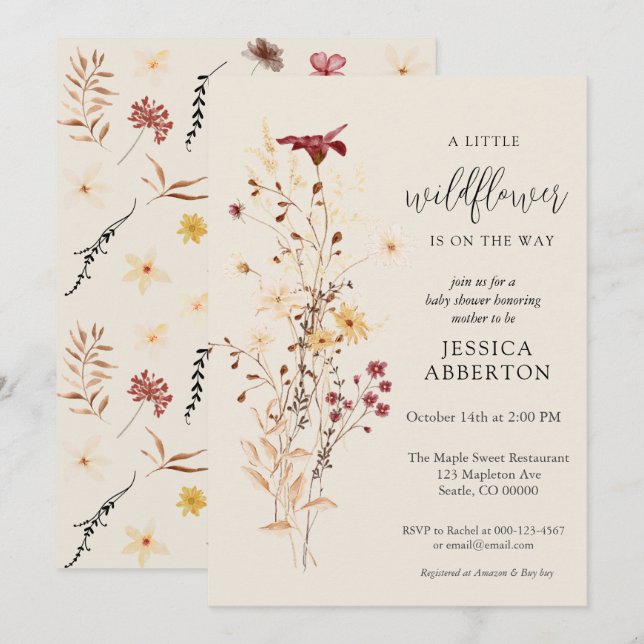 Little Wildblomma Flower Baby Shower Inbjudningar (Fram/baksida)