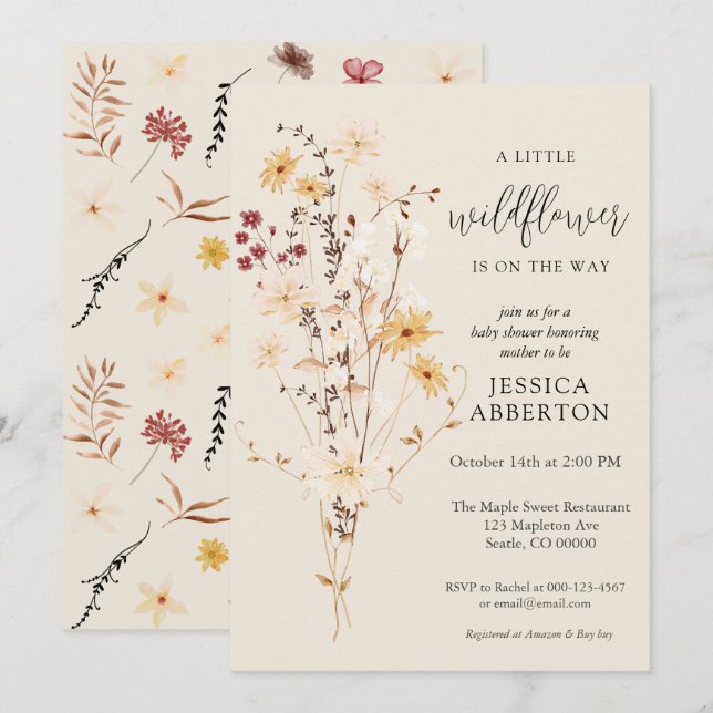 Little Wildblomma Flower Baby Shower Inbjudningar (Fram/baksida)