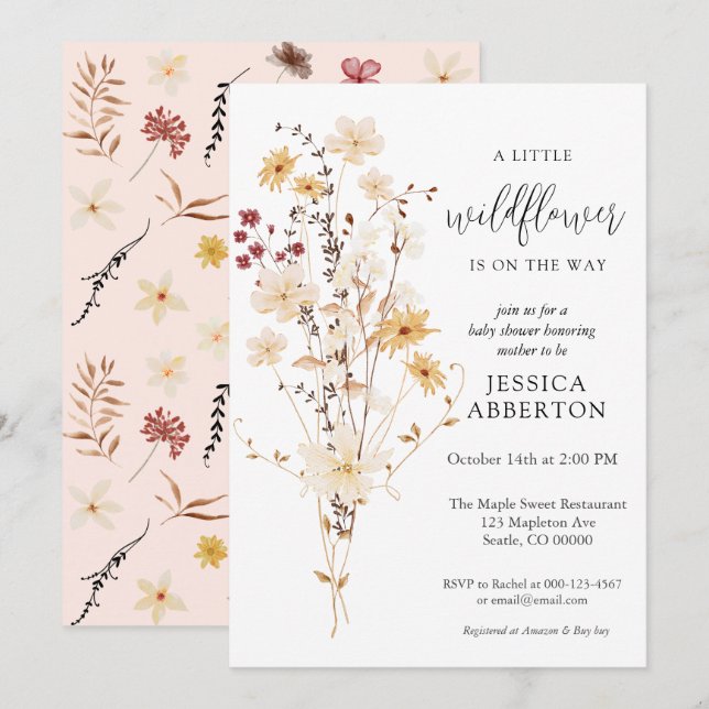 Little Wildblomma Flower Baby Shower Inbjudningar (Fram/baksida)