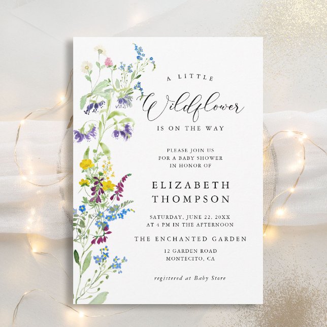 Little Wildblomma Garden Chic Girl Baby Shower Inbjudningar (wildflowers baby shower invitation little garden elegant watercolor modern calligraphy backyard)