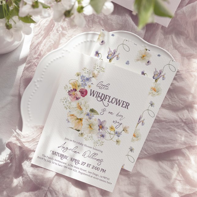 Little Wildblomma rustic lila Baby Shower Inbjudningar (Skapare uppladdad)