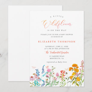 Little Wildblomma Teal Orange Girl Baby Shower Inbjudningar