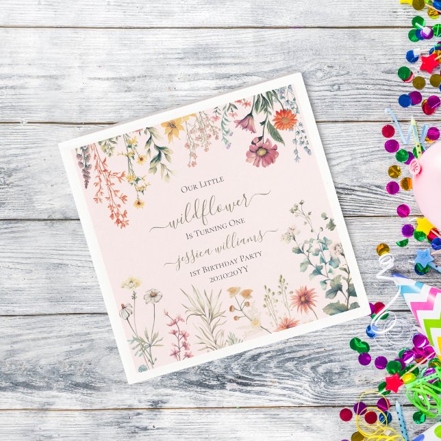 Little Wildblomma Turning En Söt 1:a födelsedagen Pappersservett (Skapare uppladdad)