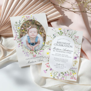 Little WildblommBoho Blommigt Födelsedagsfest Inbjudningar