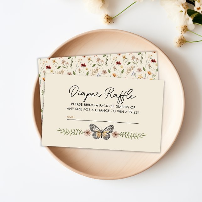 Little WildblommBoho Diaper Raffle Baby Shower Tilläggskort (Little Wildflower Boho Diaper Raffle Baby Shower Enclosure Card)