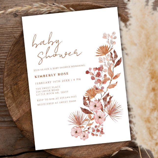 Little WildblommBoho Terracotta Baby Shower Inbjudningar (Little Wildflower Boho Terracotta Baby Shower Invitation)