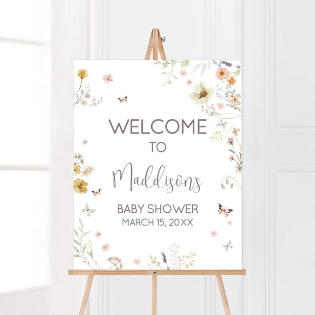 Little Wildblomme Botanical Vår Välkommen Poster (Botanical Spring Little Wildflower Baby Shower Welcome Sign)