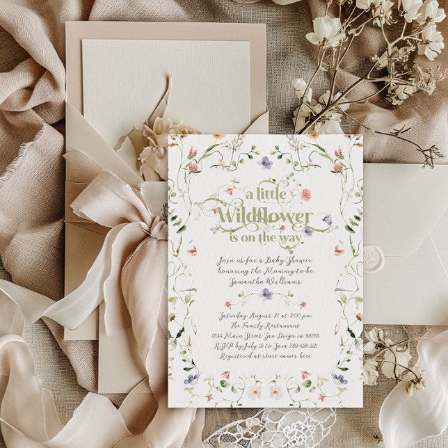 Little Wildblomme Modern Blommigt Baby Shower Inbjudningar (Skapare uppladdad)