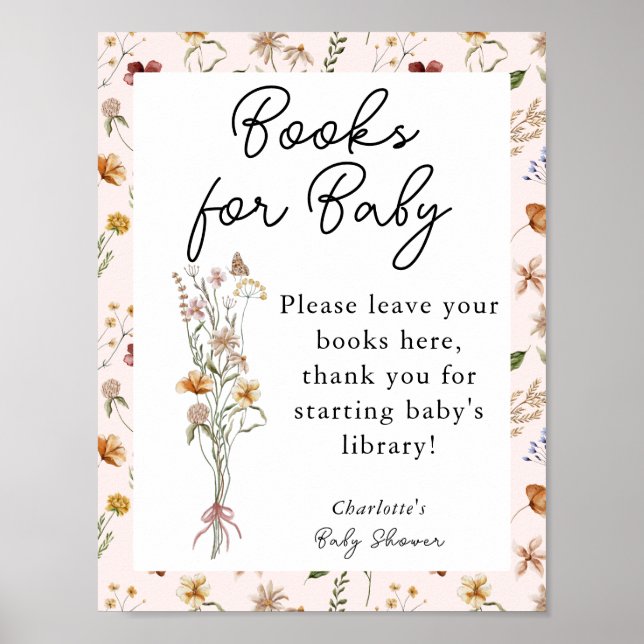 Little Wildblomme Rosa Baby Shower Bokar för Baby Poster (Framsidan)