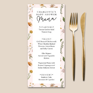 Little Wildblomme Rosa Baby Shower Menu Meny