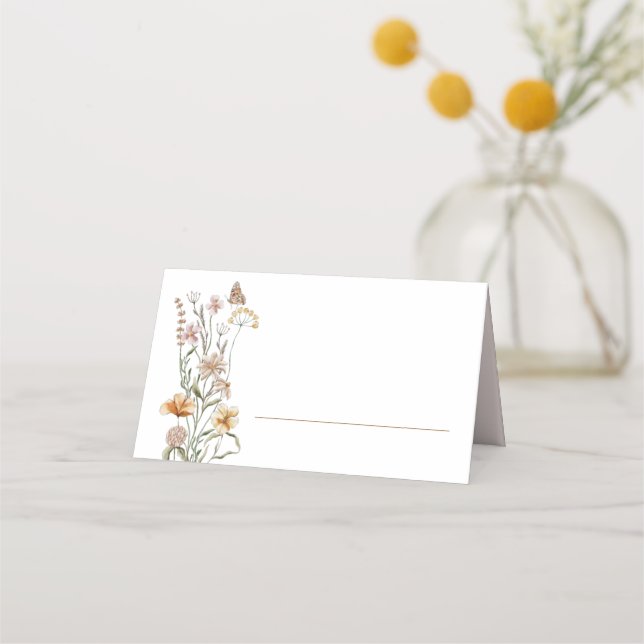 Little Wildblomme Rosa Baby Shower Namn Place Card Placeringskort (Framsida)