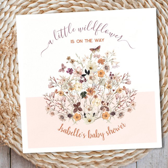 Little Wildblomme Rosa Baby Shower Papper Napkins Pappersservett (Little Wildflower Pink Baby Shower Paper Napkins)