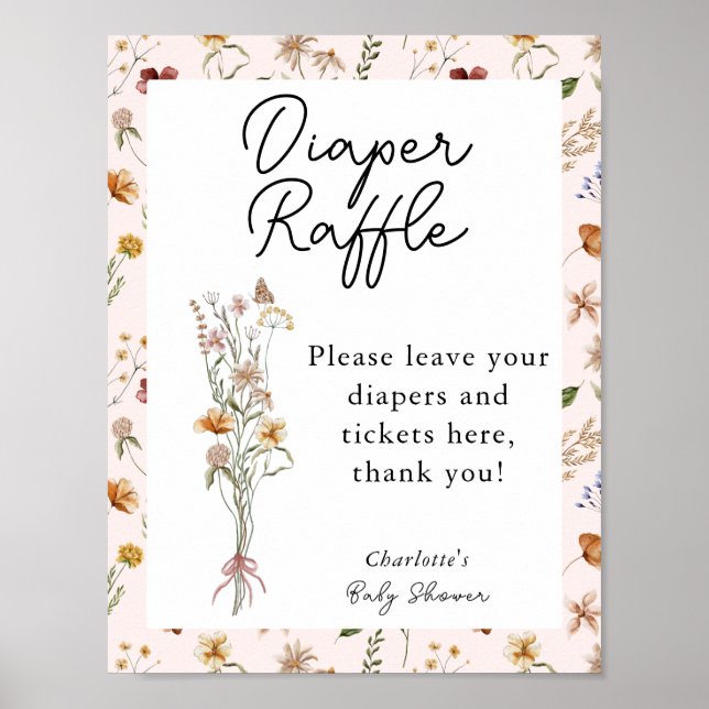 Little Wildblomme Rosa Baby Shower Raffle Poster (Framsidan)