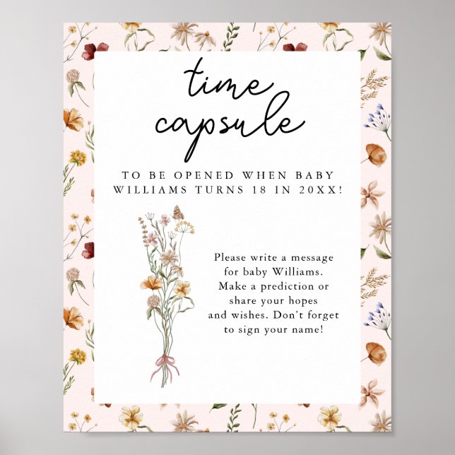 Little Wildblomme Rosa Baby Shower Time Capsule Poster (Framsidan)