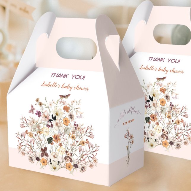 Little Wildblomme Rosa Blommigt Girl Baby Shower Presentaskar (Little Wildflower Favor Box - You can choose from 3 sizes by clicking on the STYLE dropbox.)