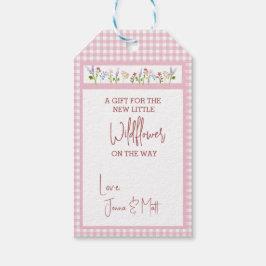 Little Wildblomme Rosa Gingham Check Baby Shower Presentetikett