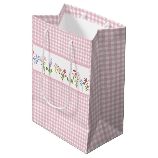 Little Wildblomme Rosa Gingham Check Gift Bag (Framsidan Vinklad)