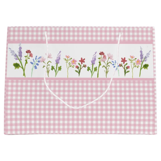 Little Wildblomme Rosa Gingham Check Gift Bag (Framsidan)