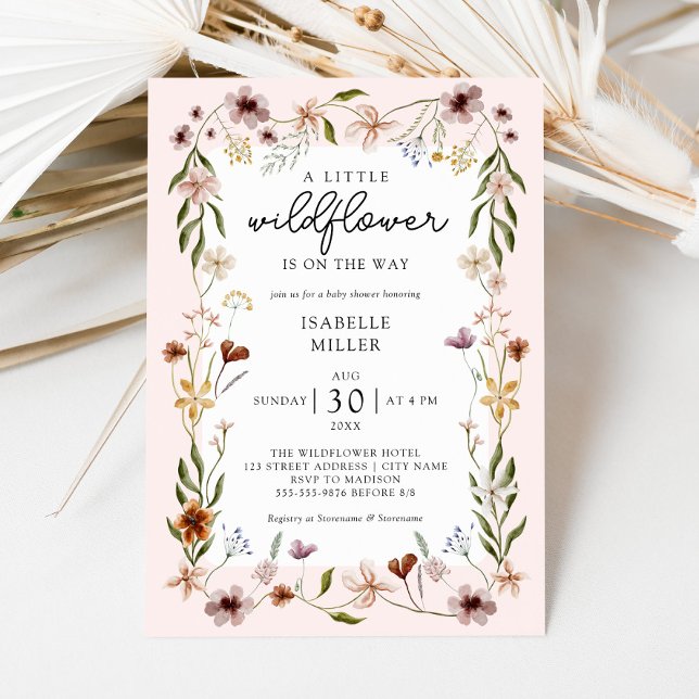 Little Wildblomme Rosa Girl Baby Shower Inbjudningar (Skapare uppladdad)