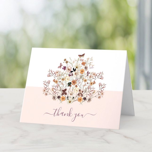 Little Wildblomme Rosa Girl Baby Shower Tack Kort (Little Wildflower Pink Girl Baby Shower Thank You Card)