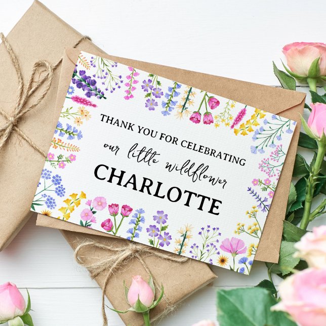 Little Wildblomme Söt Blommigt Vår Birthday Tack Kort (Little Wildflower Spring Birthday Thank You Card)