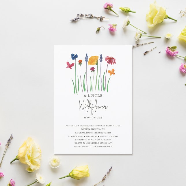 Little Wildblomme Söt Flicka Baby Shower Inbjudningar (Little Wildflower Pretty Baby Girl Baby Shower Invitation)