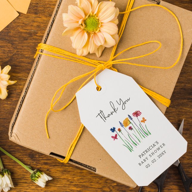 Little Wildblomme Söt Flicka Baby Shower Presentetikett (Little Wildflower Pretty Baby Girl Baby Shower Gift Tags)